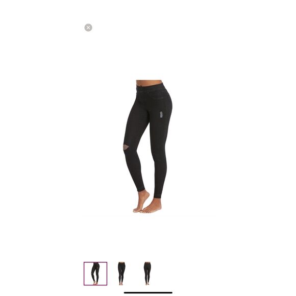 SPANX Black Gray Distressed Pull on Skinny Jean Leggings Medium - Picture 8 of 8